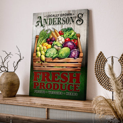 Locally Grown Fresh Produce canvas sign — farm-to-table kitchen wall art, gallery-wrapped canvas