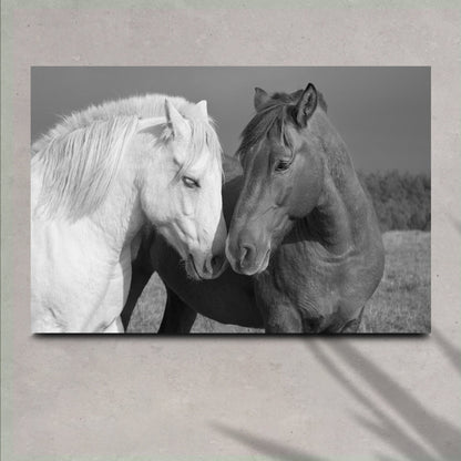 Horse love canvas wall art in black and white equestrian portrait style on gallery-wrapped canvas for farmhouse and rustic decor