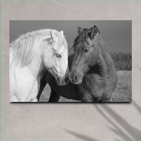 Horse love canvas wall art in black and white equestrian portrait style on gallery-wrapped canvas for farmhouse and rustic decor