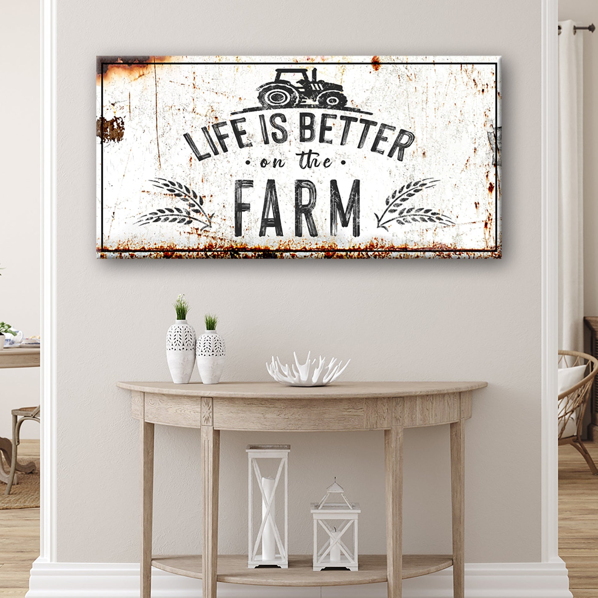 Life Is Better On The Farm rustic canvas sign for a country home