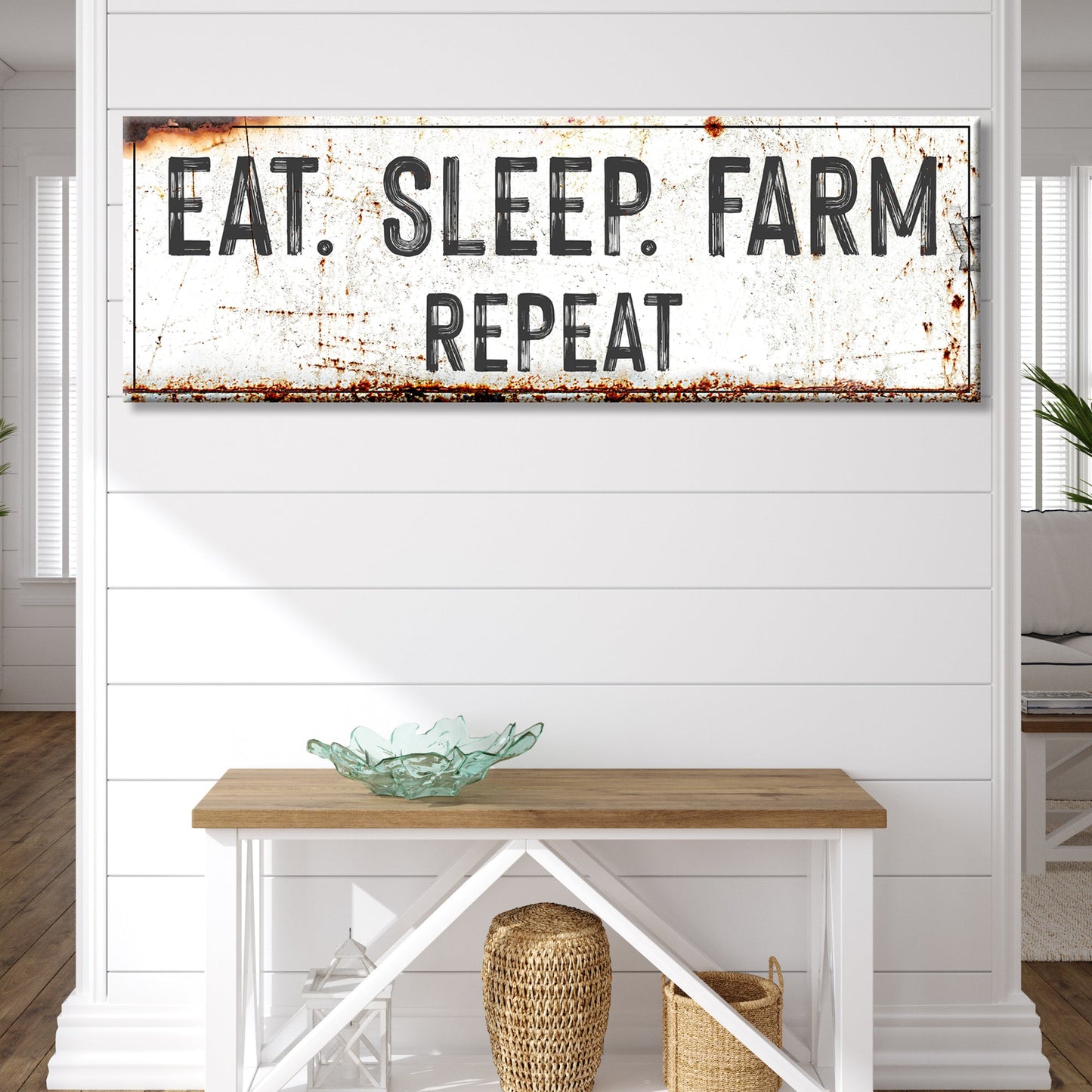 Eat Sleep Farm Repeat rustic canvas sign for farmhouse decor