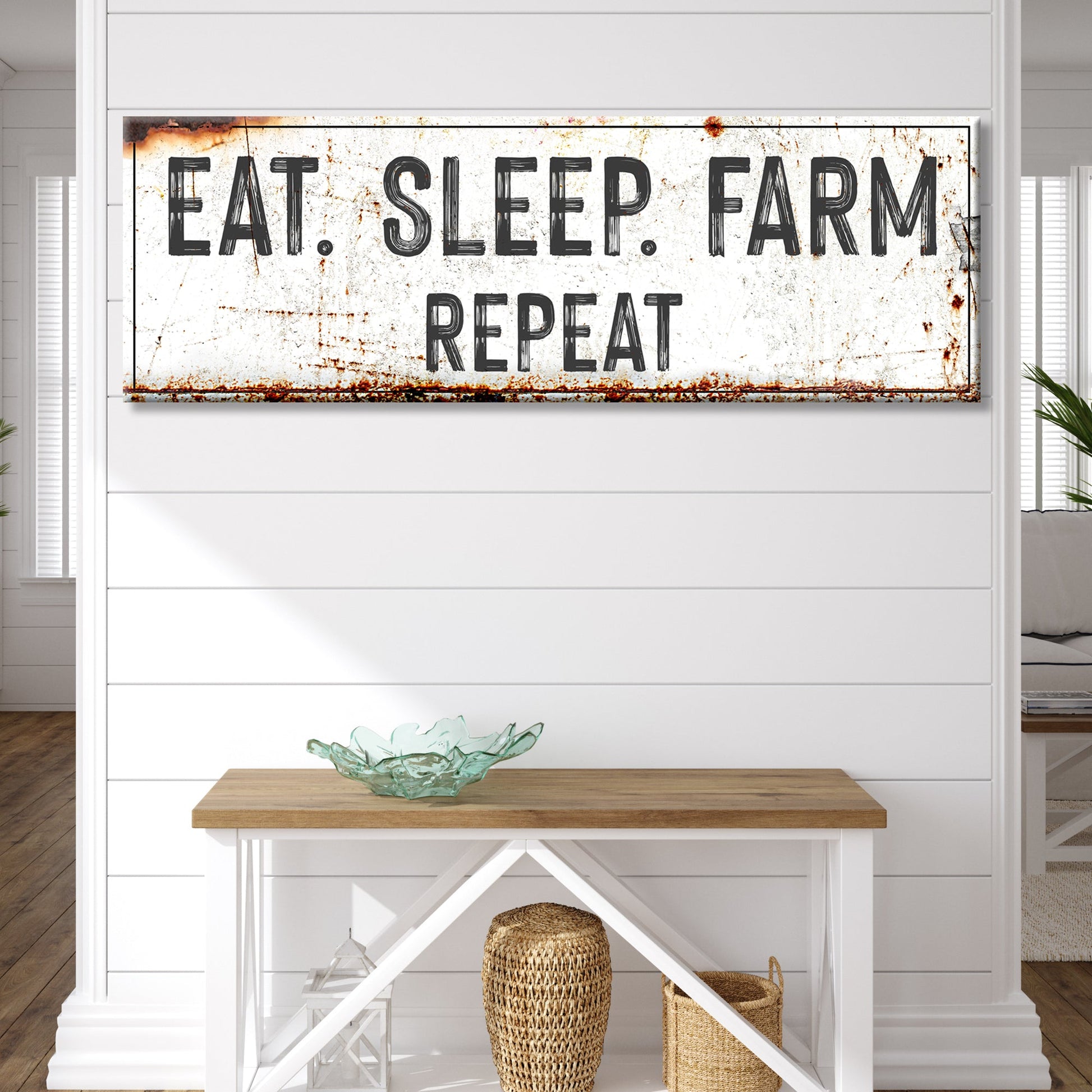 Eat Sleep Farm Repeat rustic canvas sign for farmhouse decor