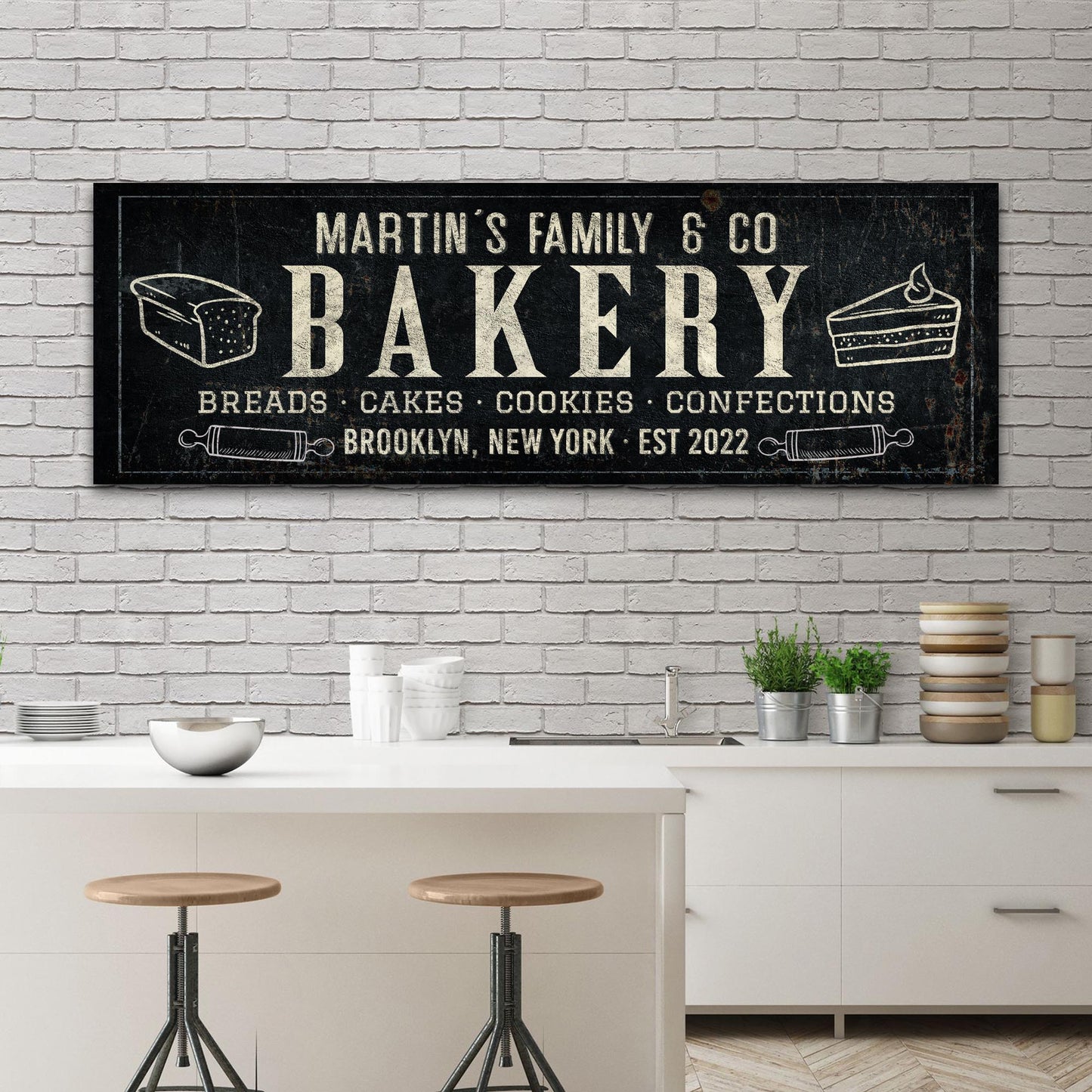 Bakery sign canvas wall art with bold lettering for breads cakes cookies and confections