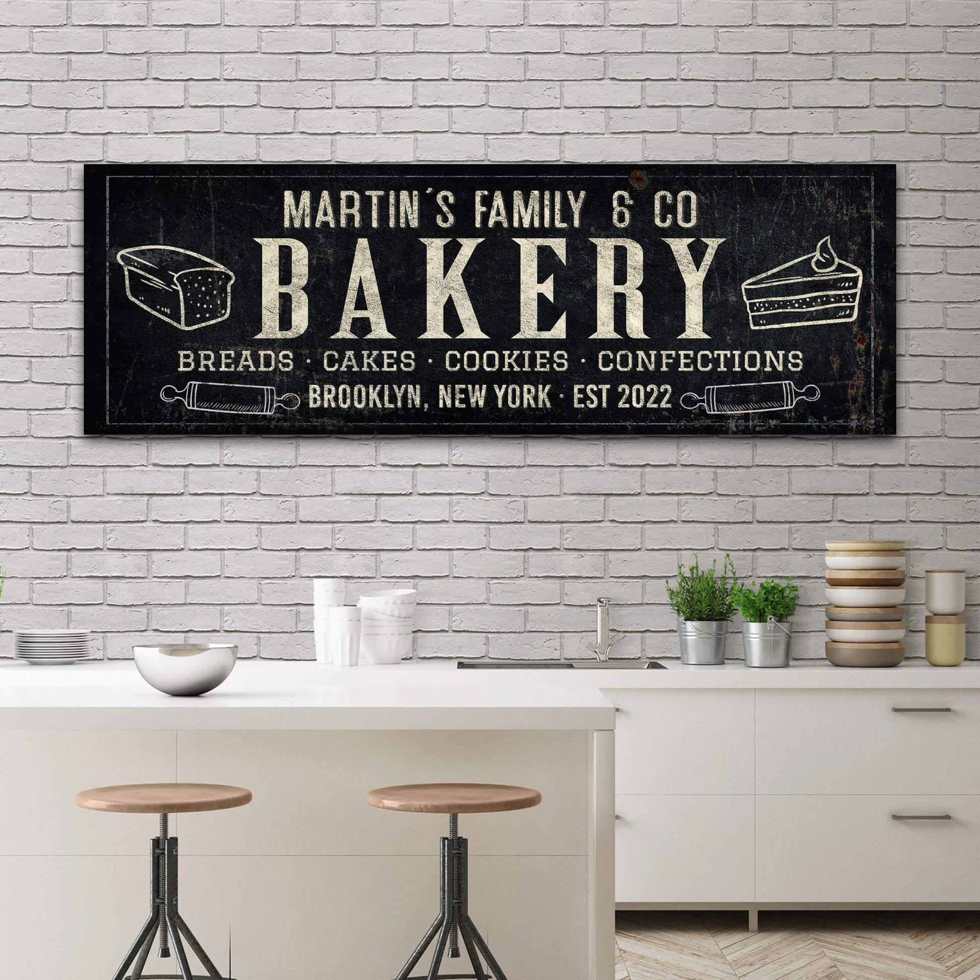 Bakery sign canvas wall art with bold lettering for breads cakes cookies and confections