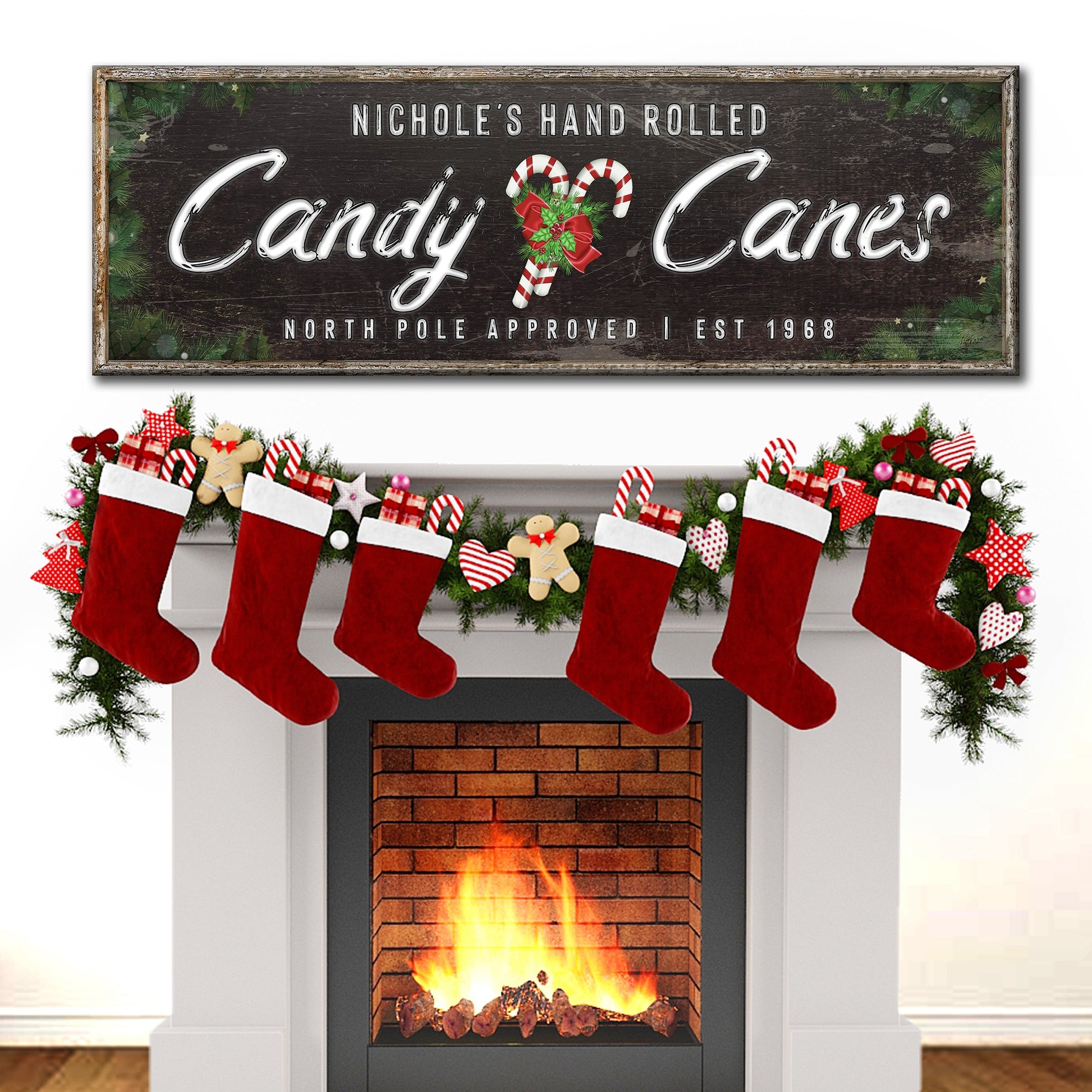 North Pole Candy Canes festive Christmas word-art canvas sign