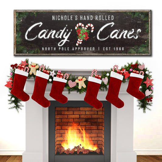 North Pole Candy Canes festive Christmas word-art canvas sign
