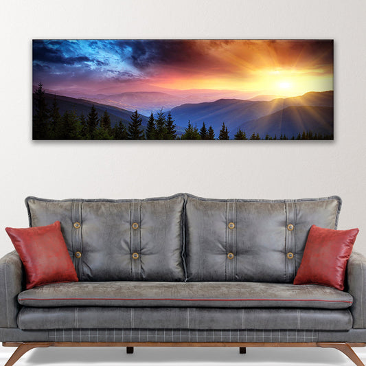 Purple sunrise over rolling hills landscape canvas wall art
