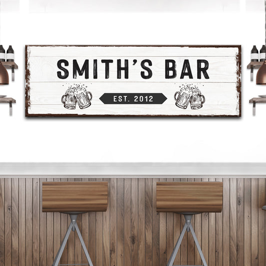 Personalized Family Bar rustic word-art canvas sign with family name