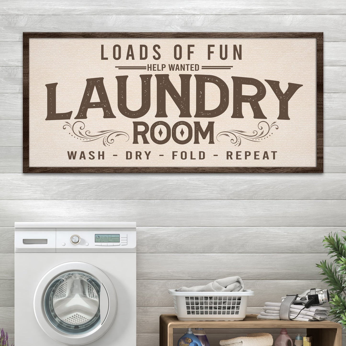 Loads of Fun Help Wanted laundry room canvas sign — funny home decor, gallery-wrapped
