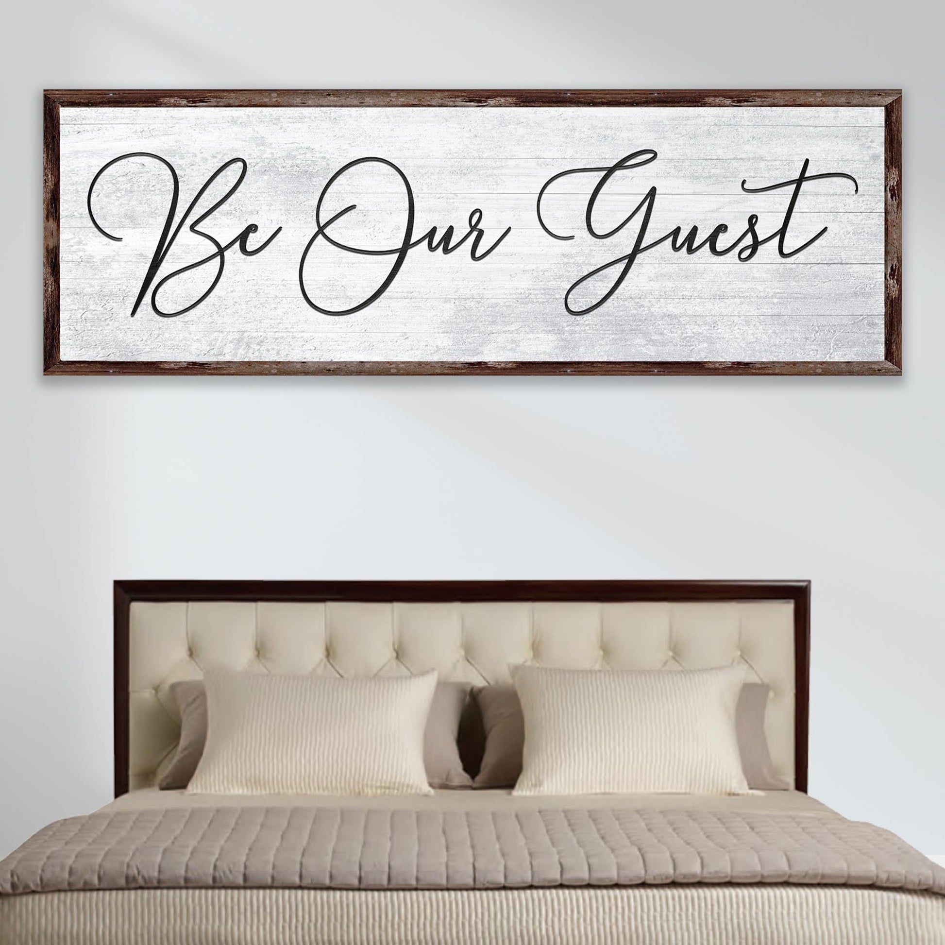 Be Our Guest rustic calligraphy welcome sign canvas wall art