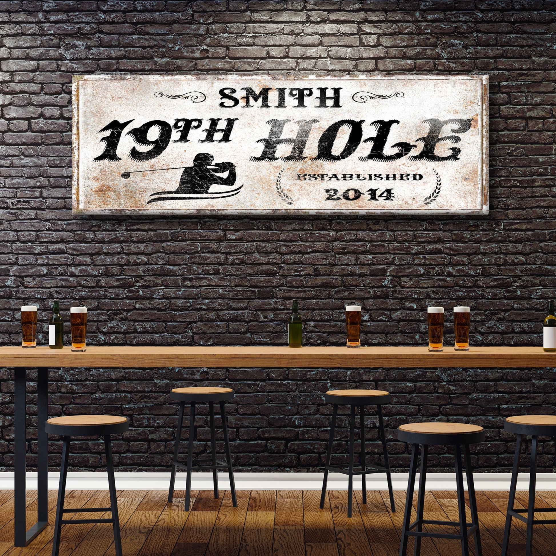 19th hole golf canvas sign with clubhouse theme