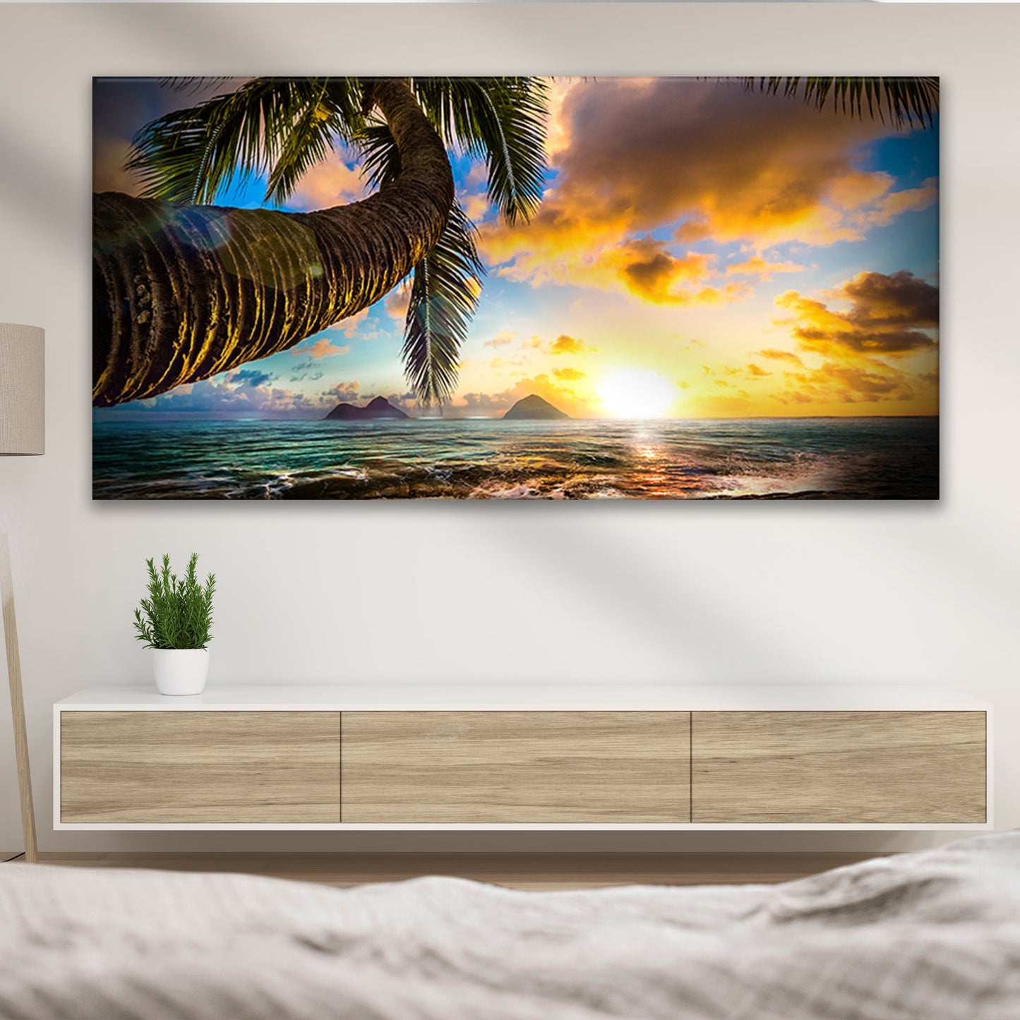 Tropical Hawaii beach at sunset with turquoise water canvas wall art