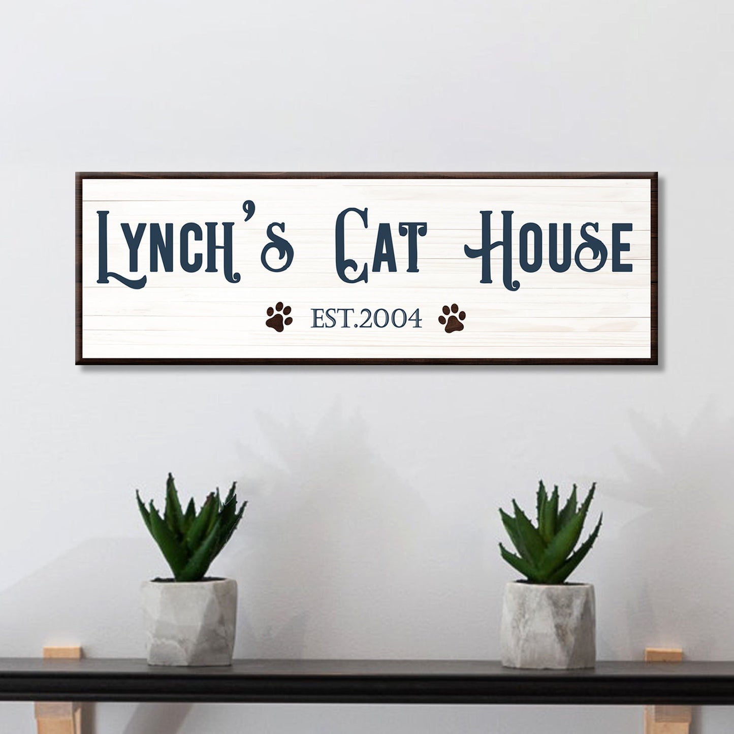 Personalized cat house canvas sign with cat name design