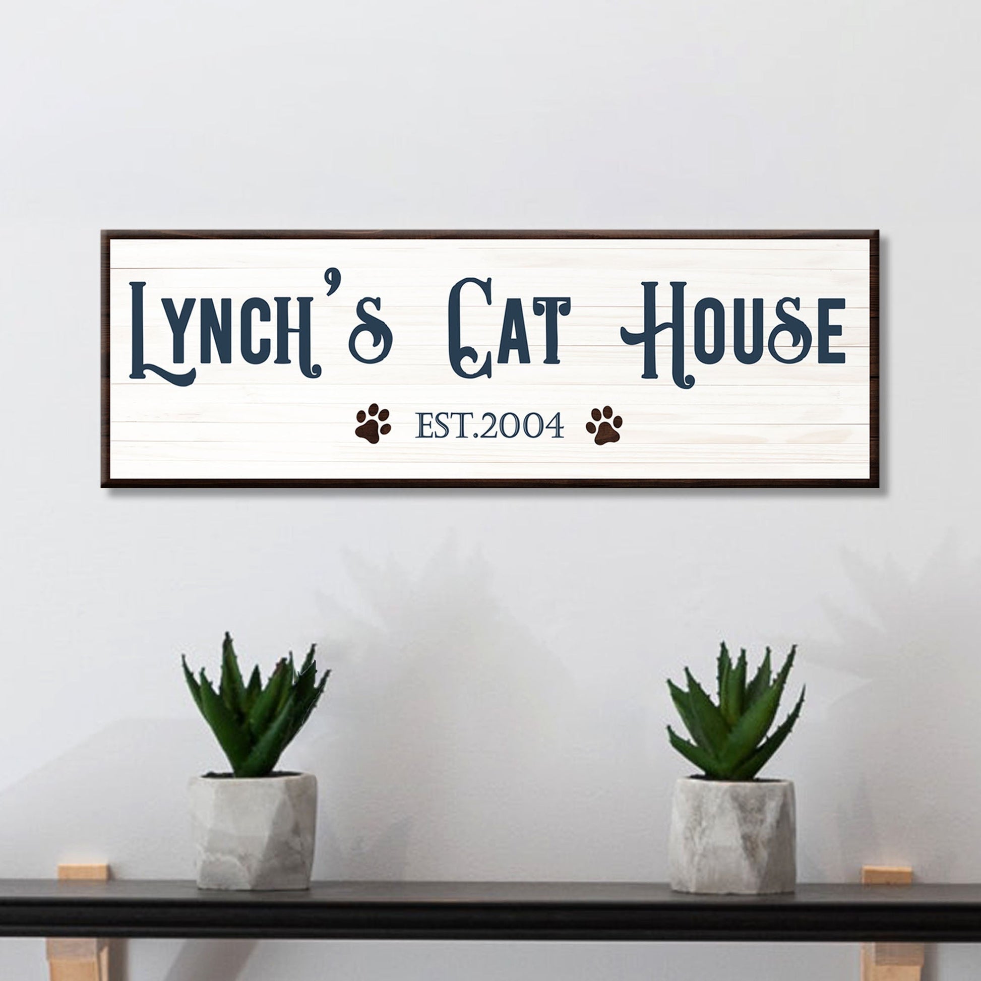 Personalized cat house canvas sign with cat name design