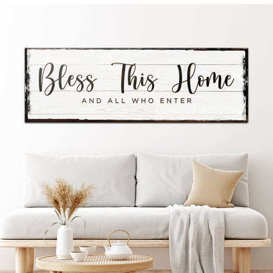 Bless This Home personalized rustic canvas sign with family name