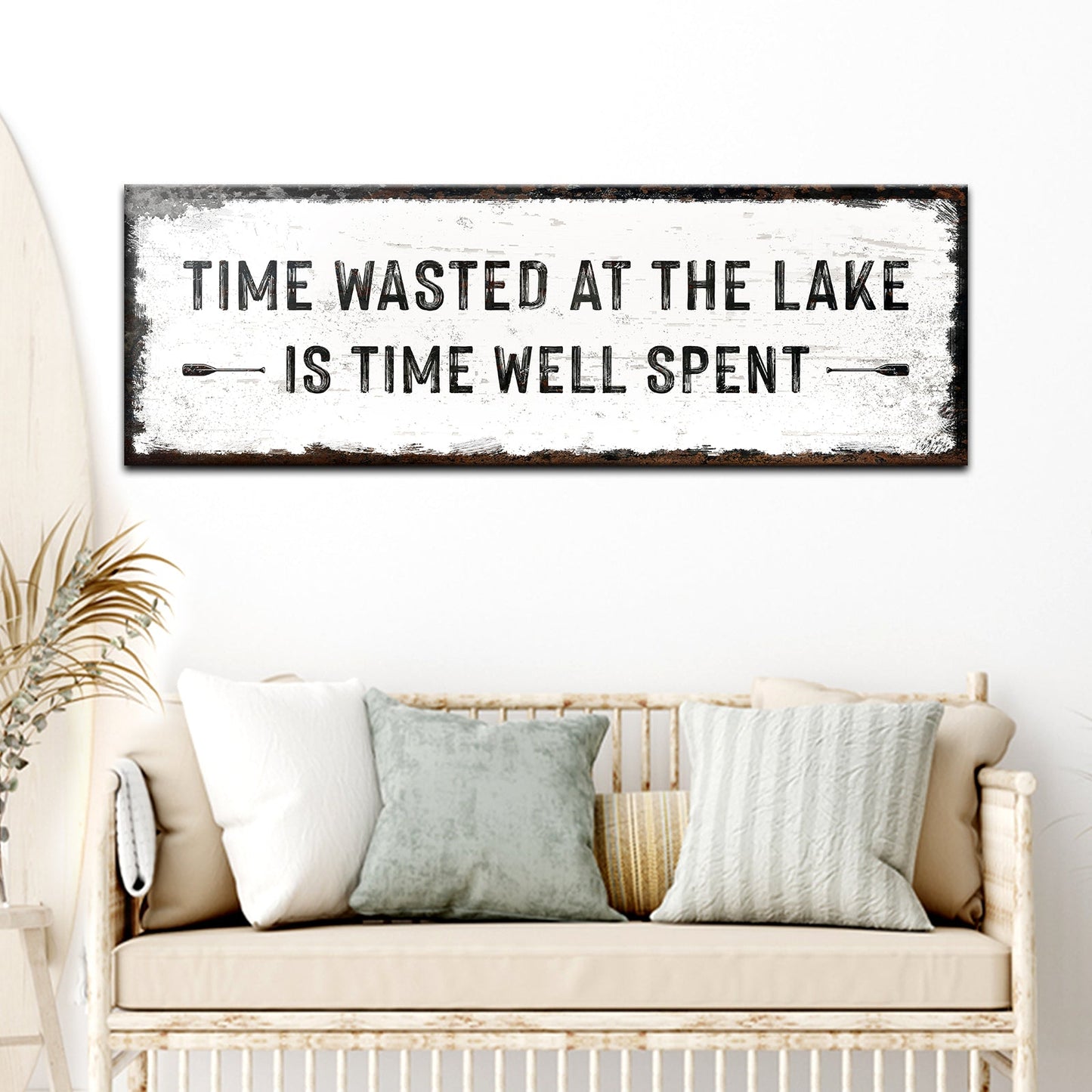 Personalized Time At The Lake rustic word-art canvas sign