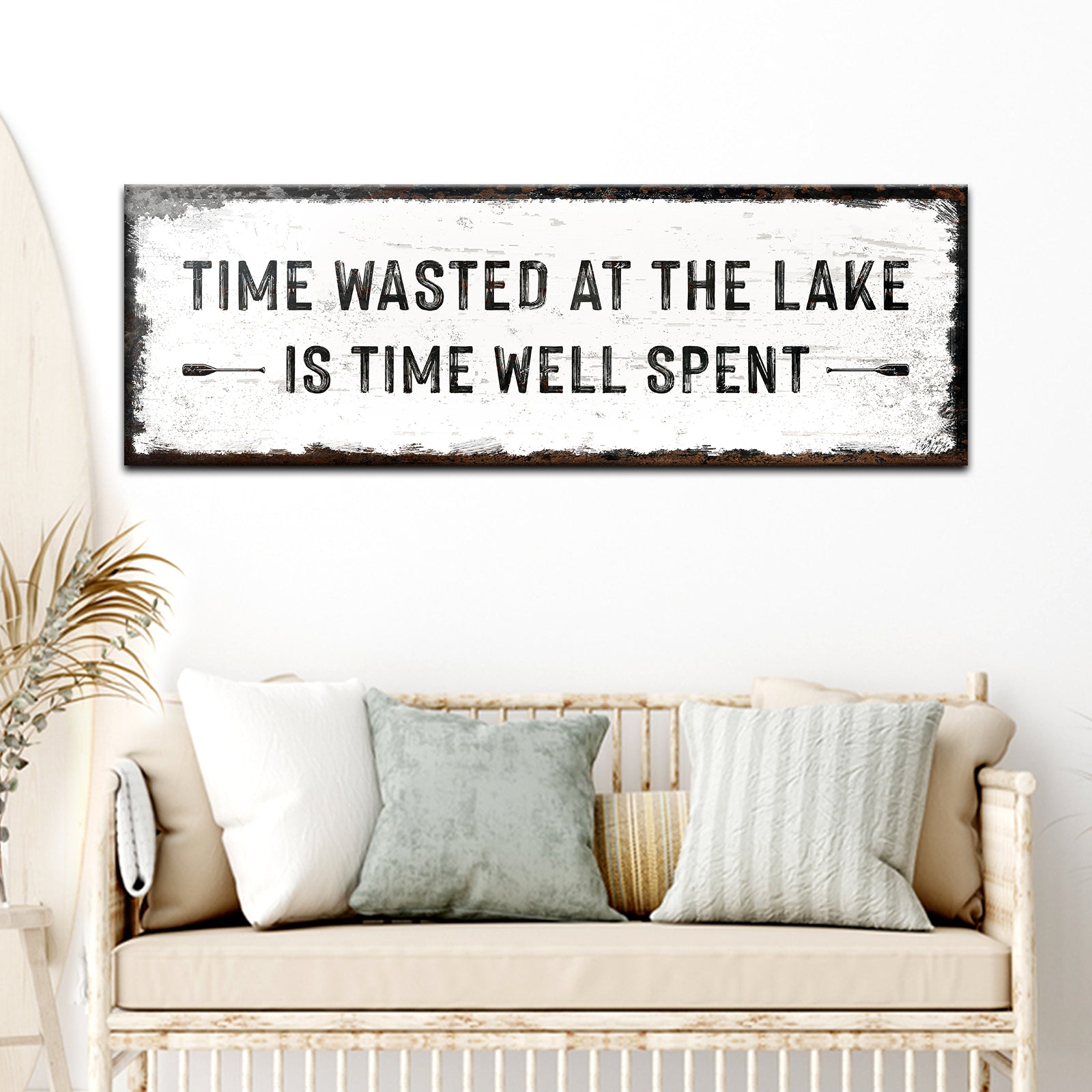 Personalized Time At The Lake rustic word-art canvas sign