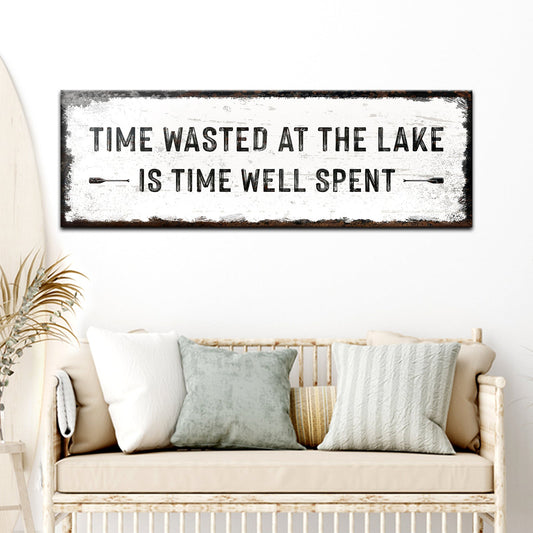 Personalized Time At The Lake rustic word-art canvas sign