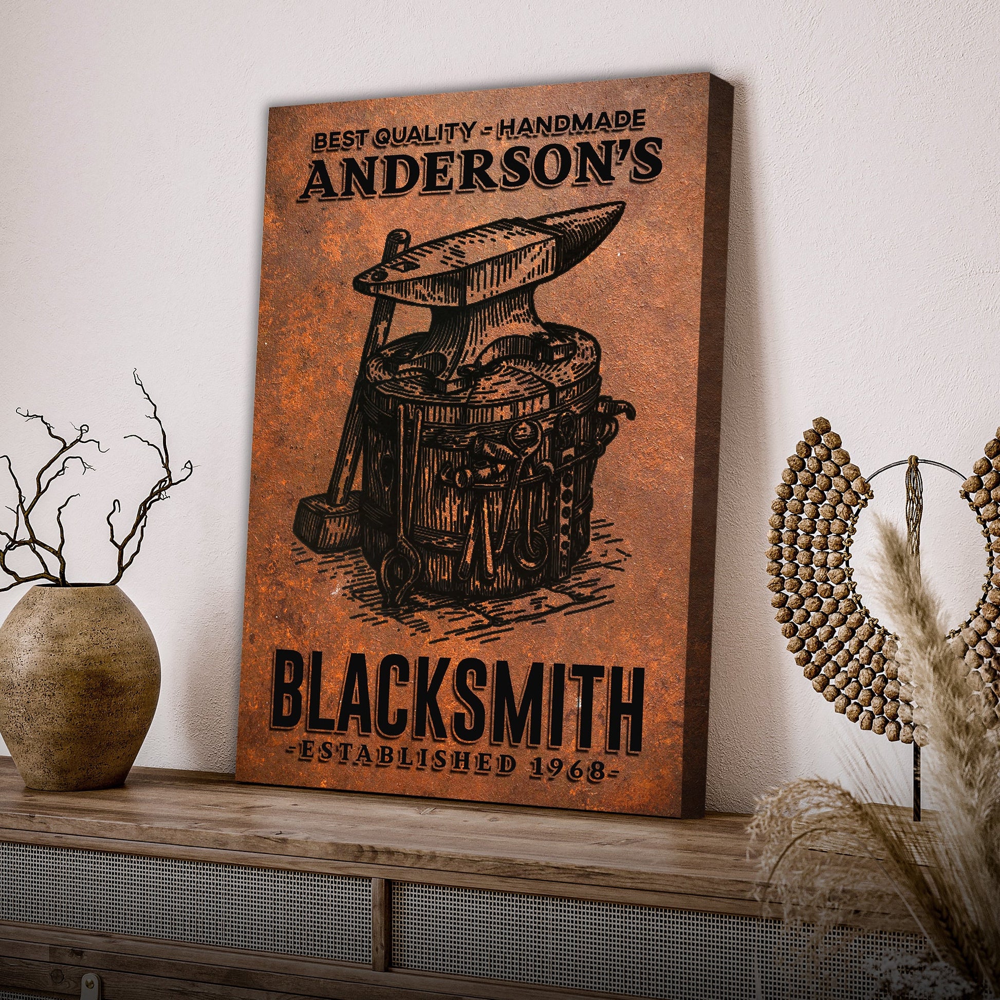 Best quality handmade blacksmith canvas sign with artisan typography