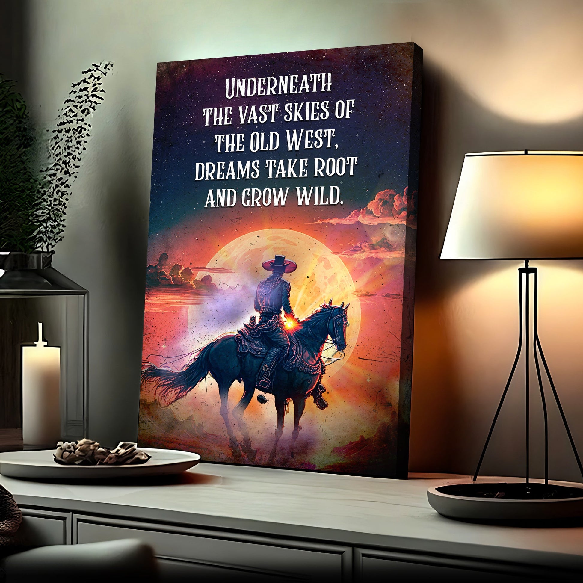 Old West vast skies vintage canvas wall art - American frontier rustic decor