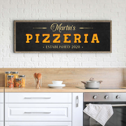 Wood pizzeria canvas sign with rustic vintage typography, kitchen dining wall decor