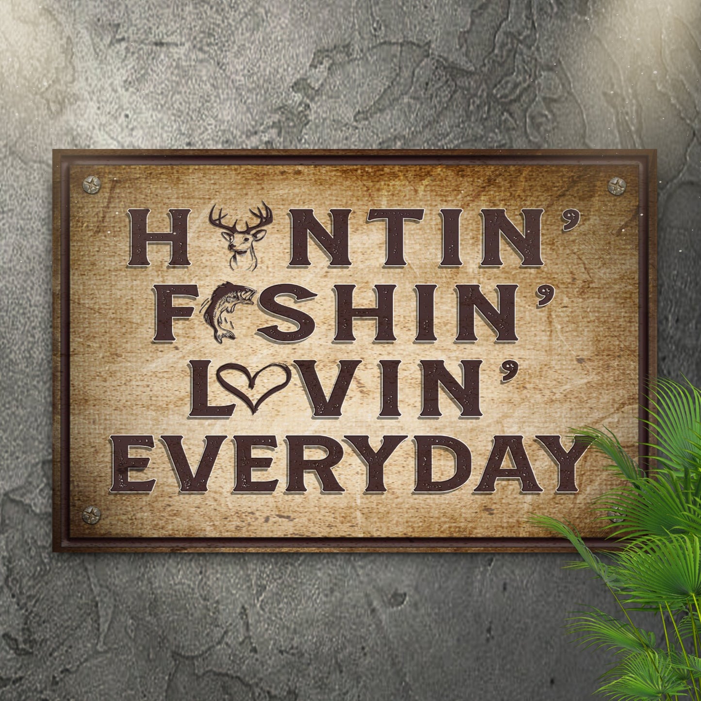 Personalized Hunting Fishing Loving Everyday rustic canvas sign with family name