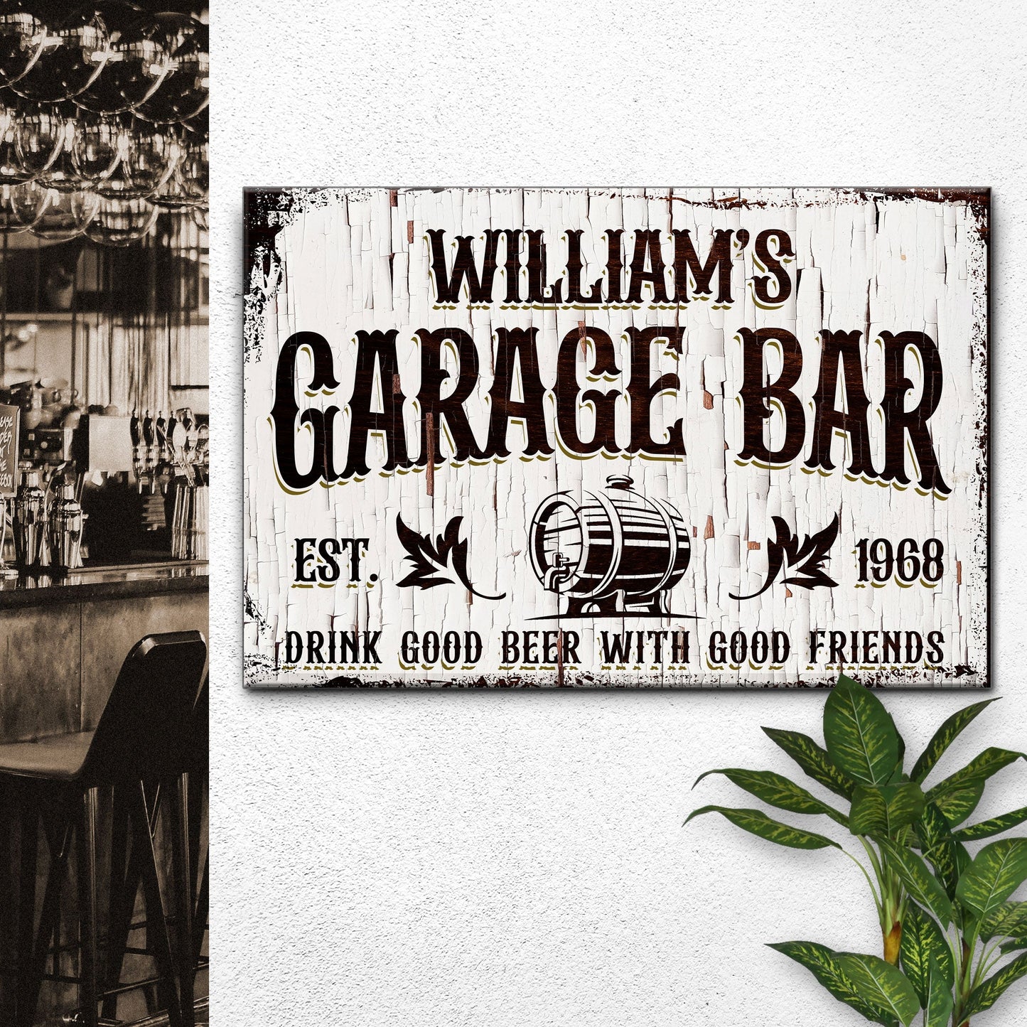 Garage Bar Rustic Wood Canvas Wall Art Sign