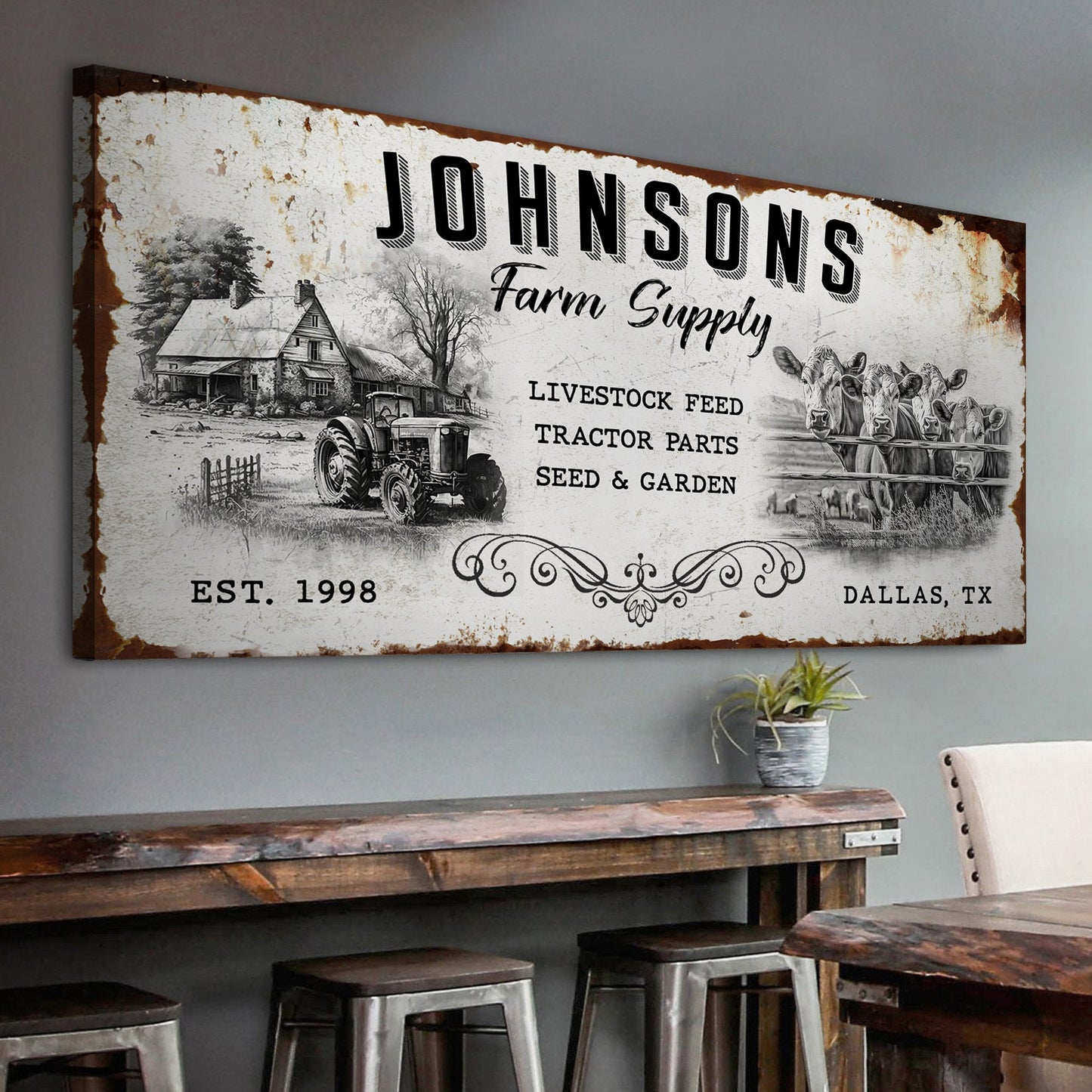 Family Farm Supply Rustic Canvas Wall Art Sign