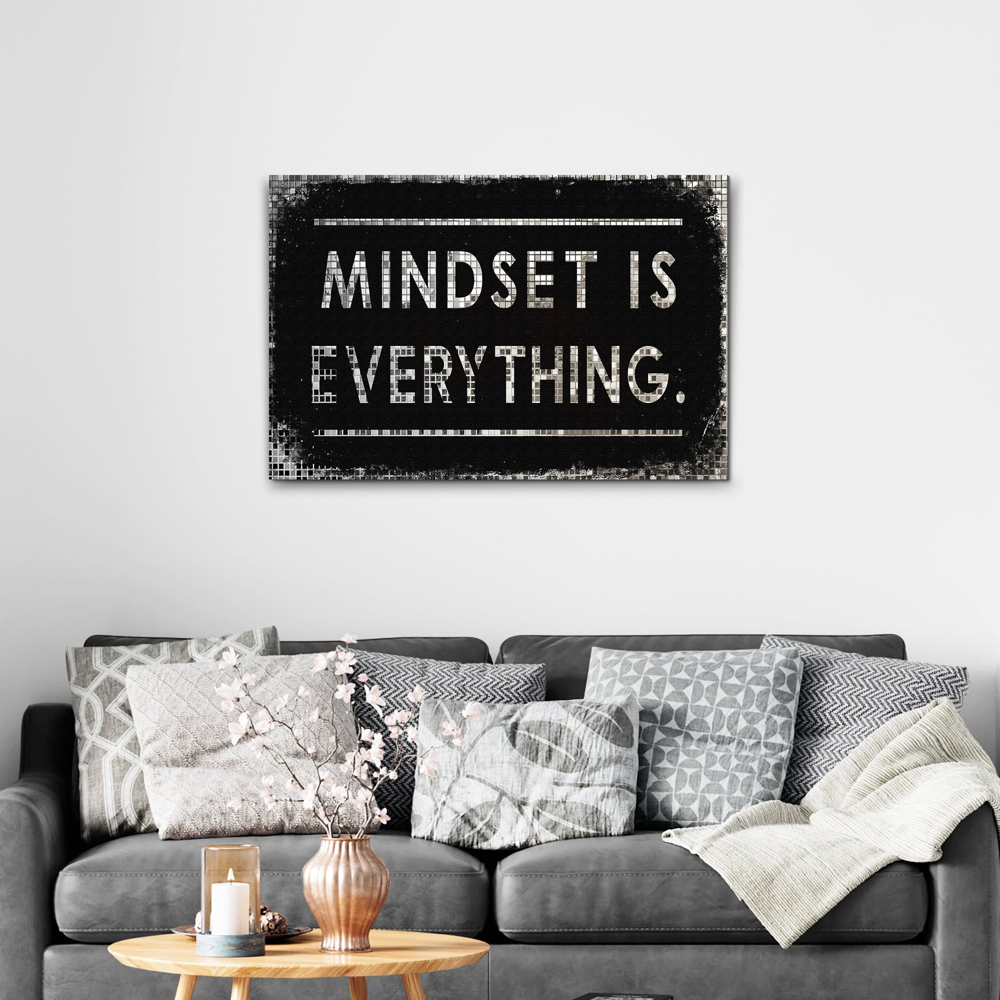 Mindset Is Everything motivational canvas wall art — bold typography sign for home office