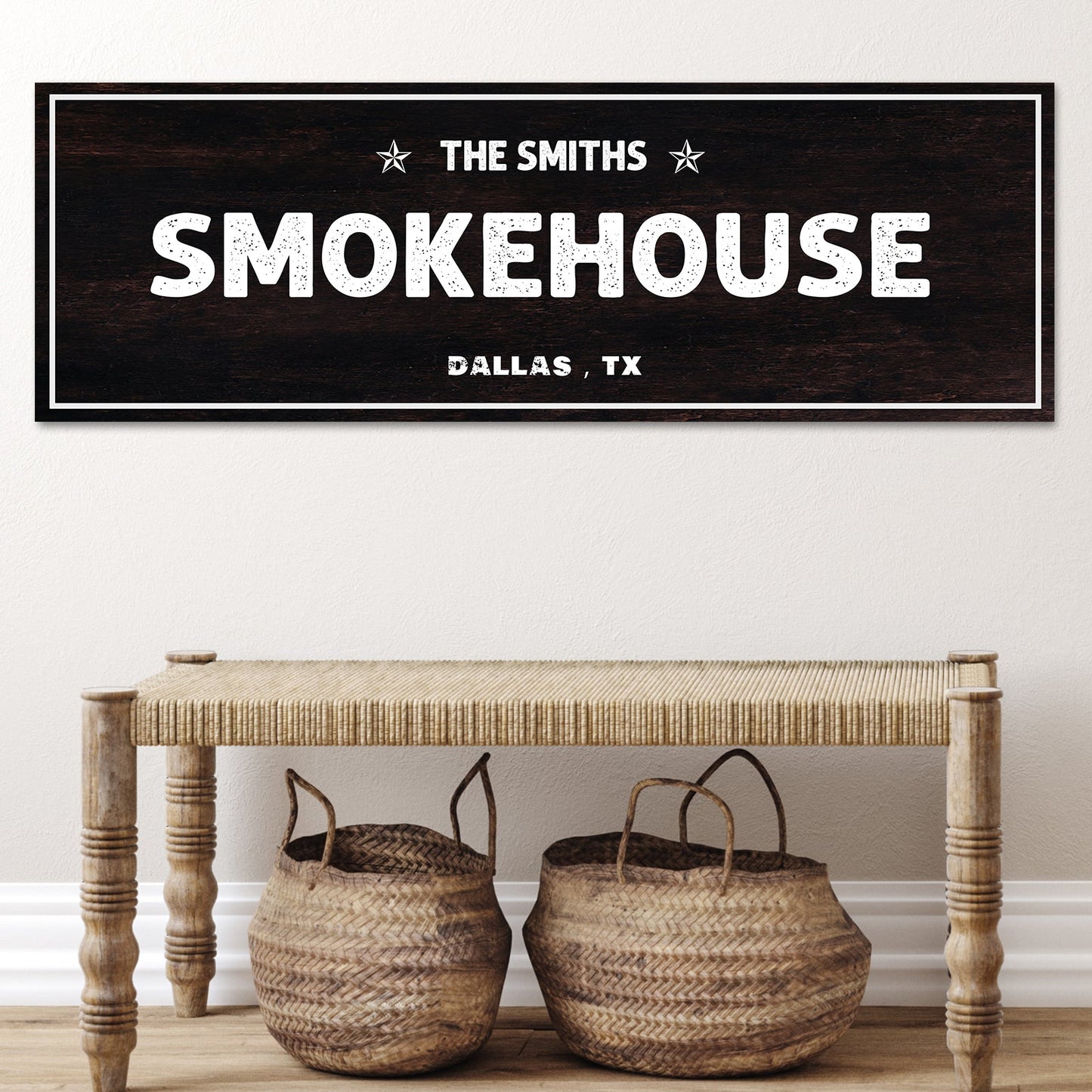 Personalized smokehouse canvas sign with family name and BBQ design