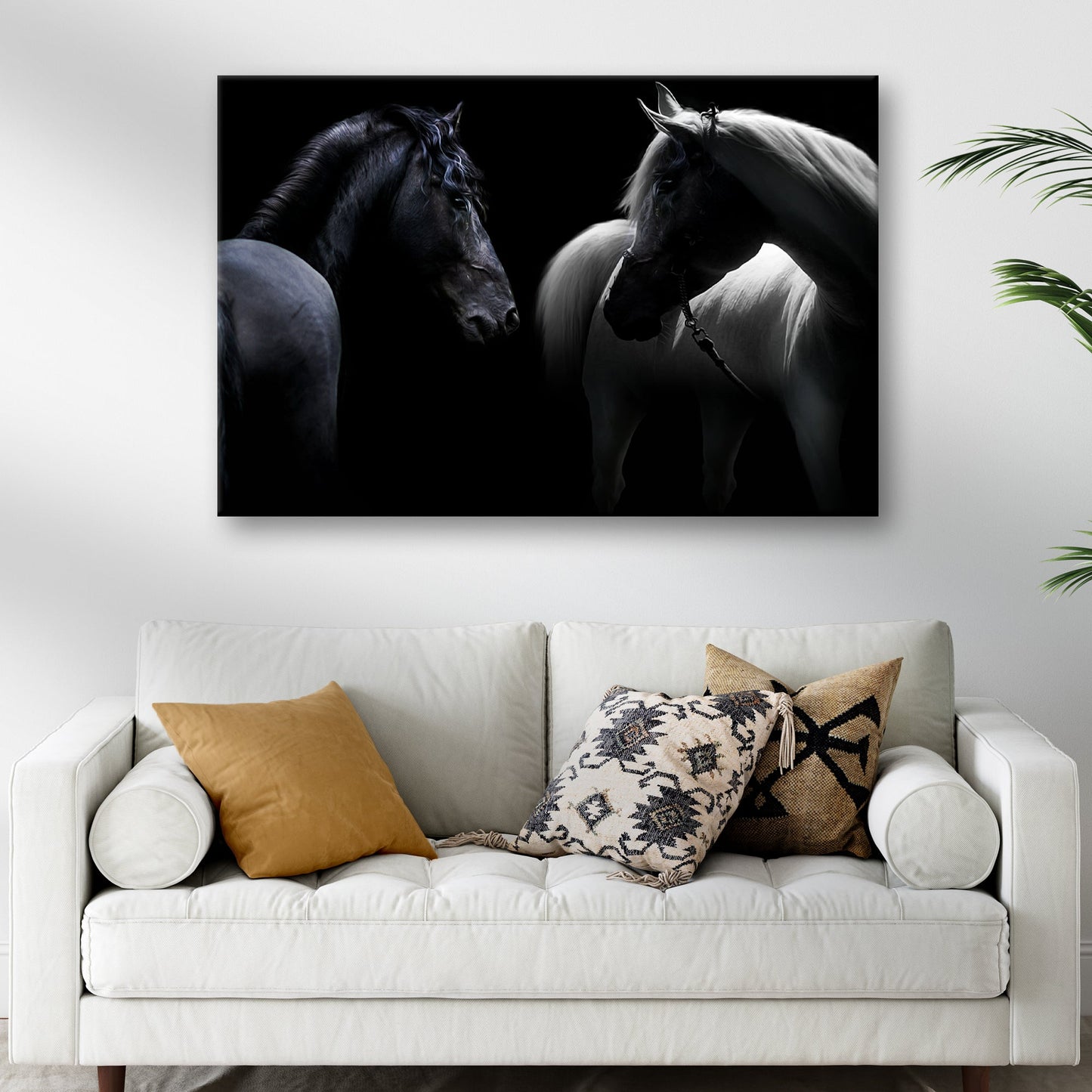 Monochromatic horses canvas wall art with bold near-monochrome horse design in rich detail