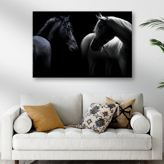 Monochromatic horses canvas wall art with bold near-monochrome horse design in rich detail