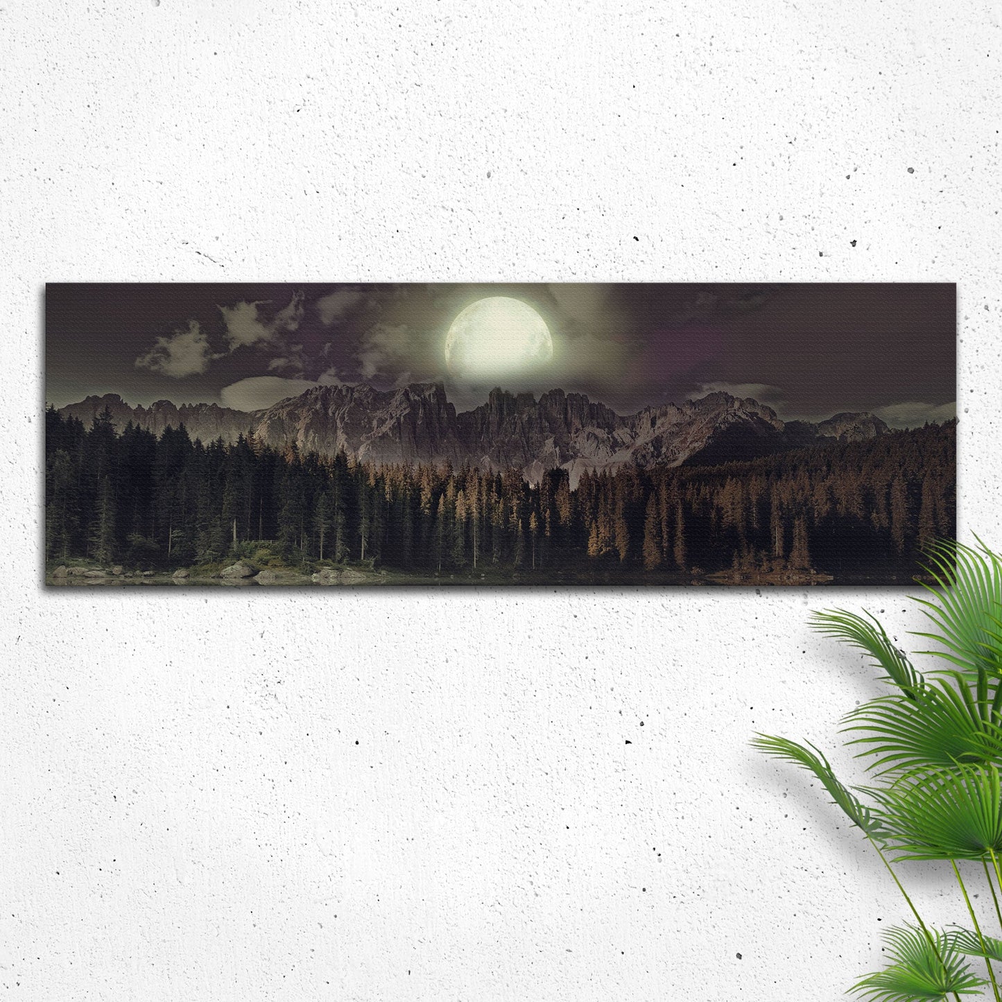 Large glowing full moon setting low over a quiet night landscape, canvas wall art
