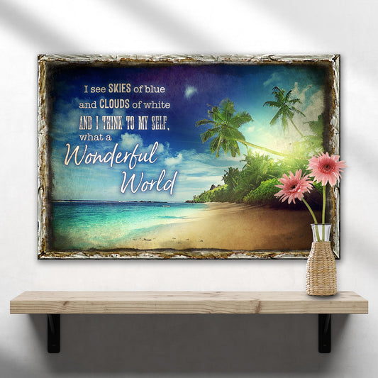 What A Wonderful World rustic word-art canvas sign for a living room