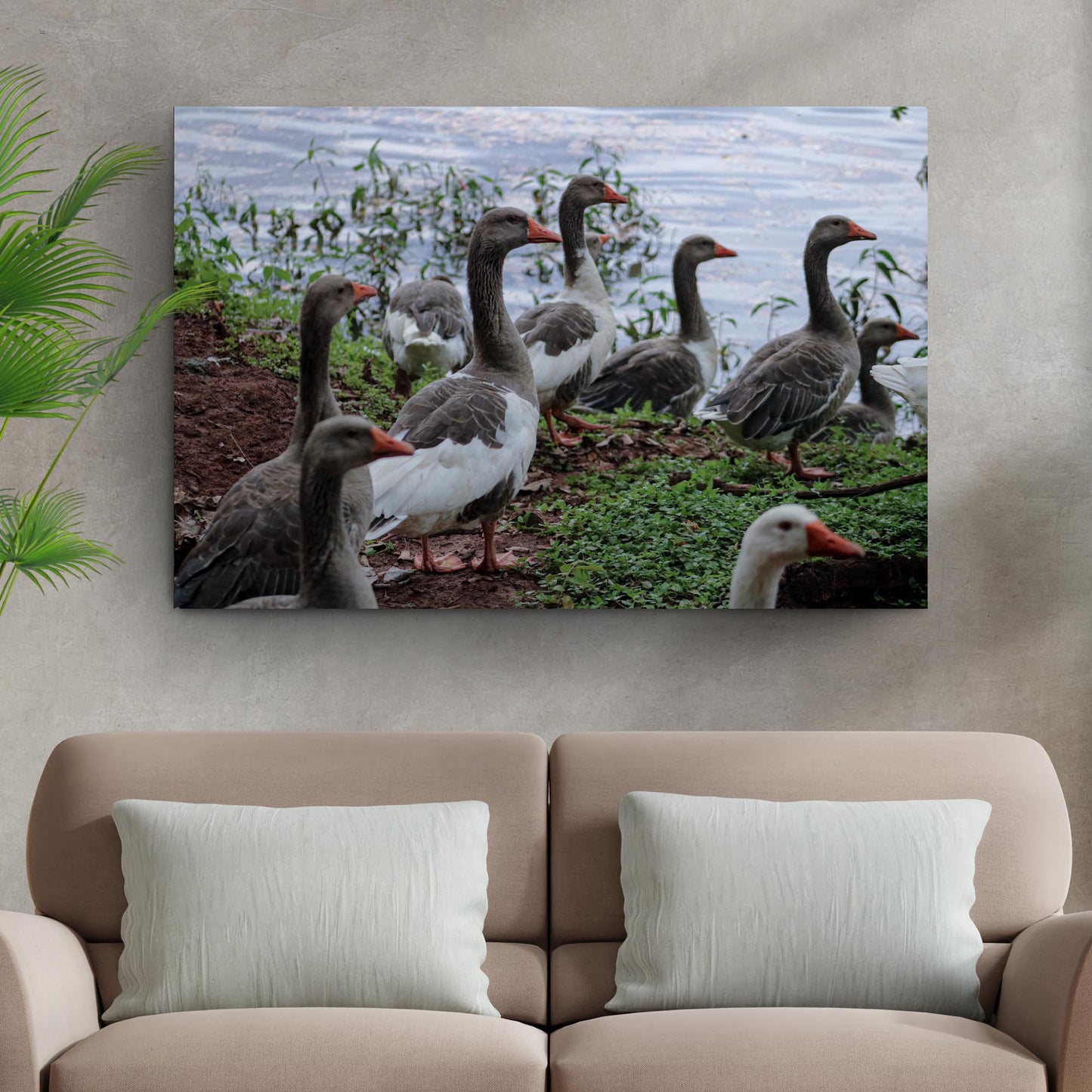 Flock of domestic geese canvas wall art farmhouse country style decor