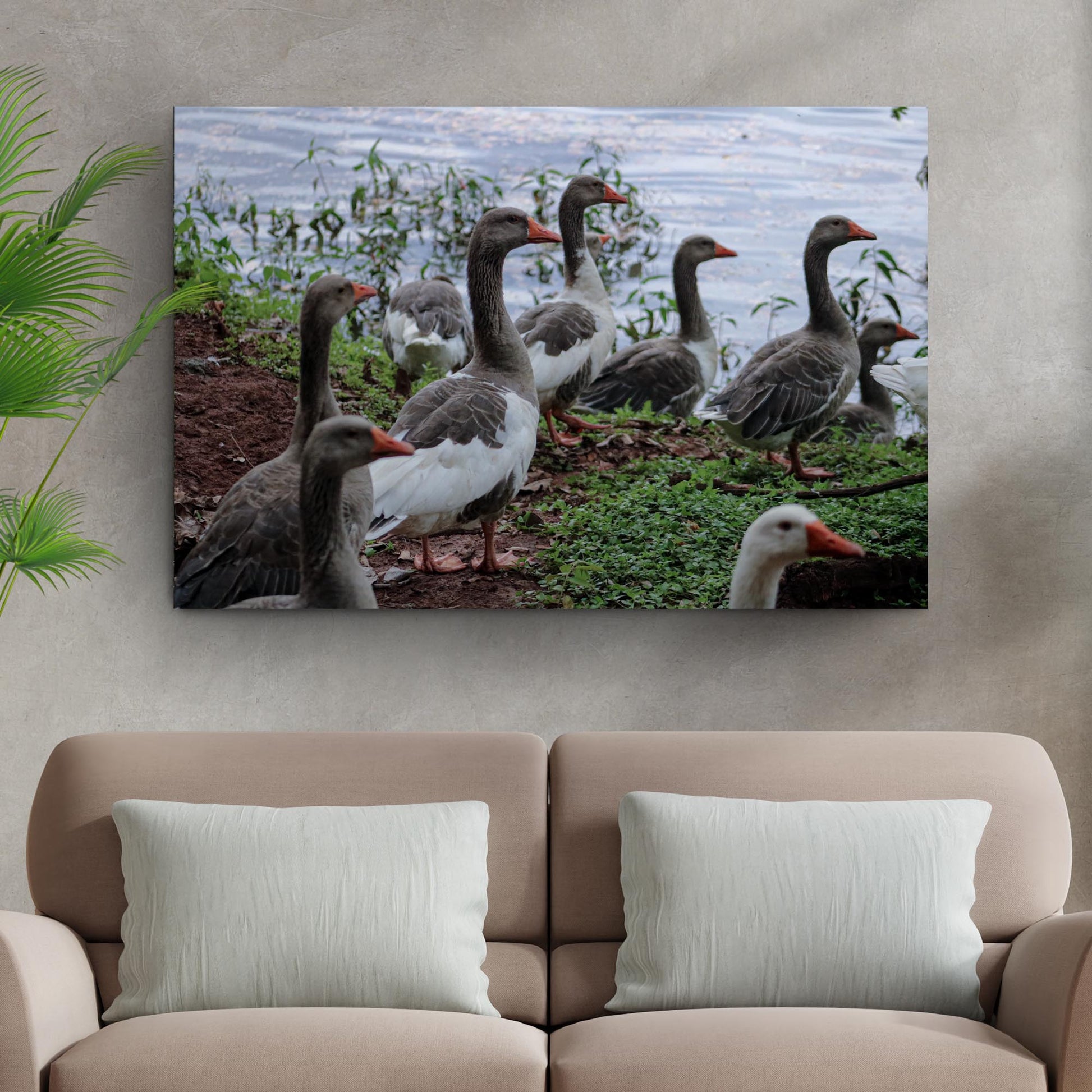 Flock of domestic geese canvas wall art farmhouse country style decor