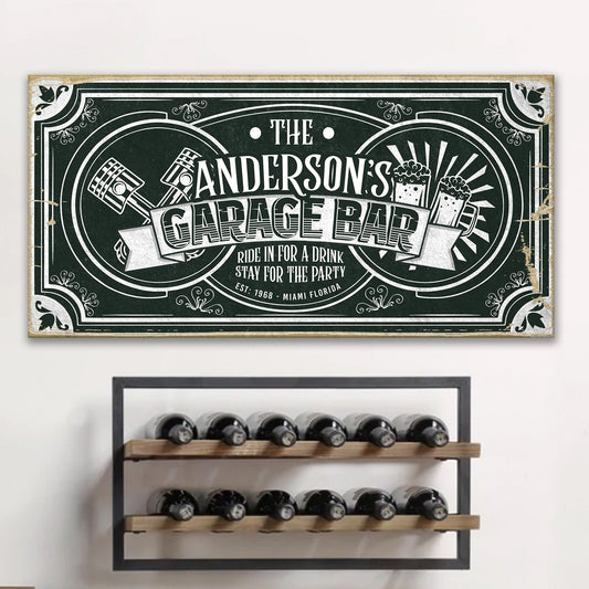 Garage Bar Victorian Vintage Canvas Wall Art Sign