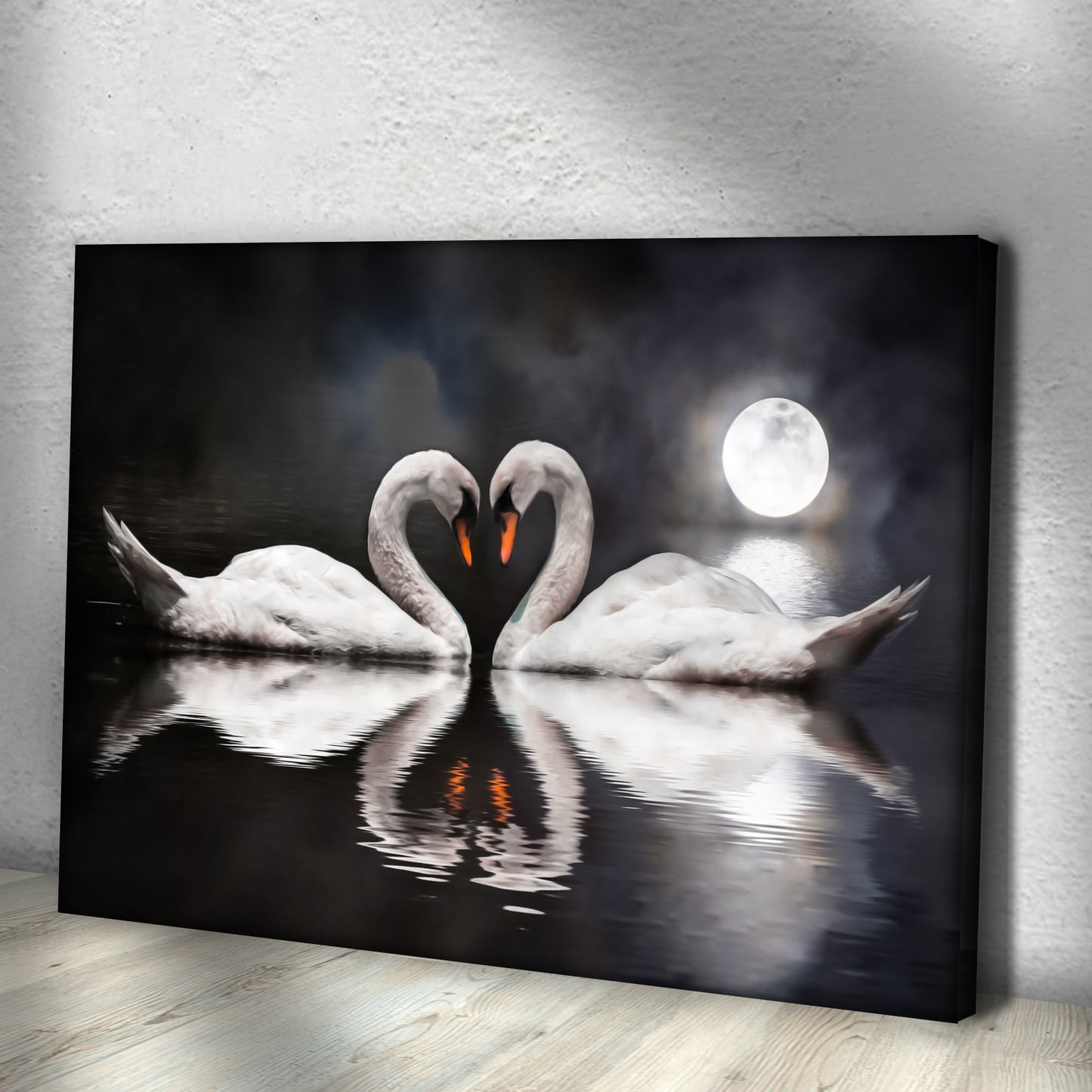 Moonlit Swan Romantic Canvas Wall Art