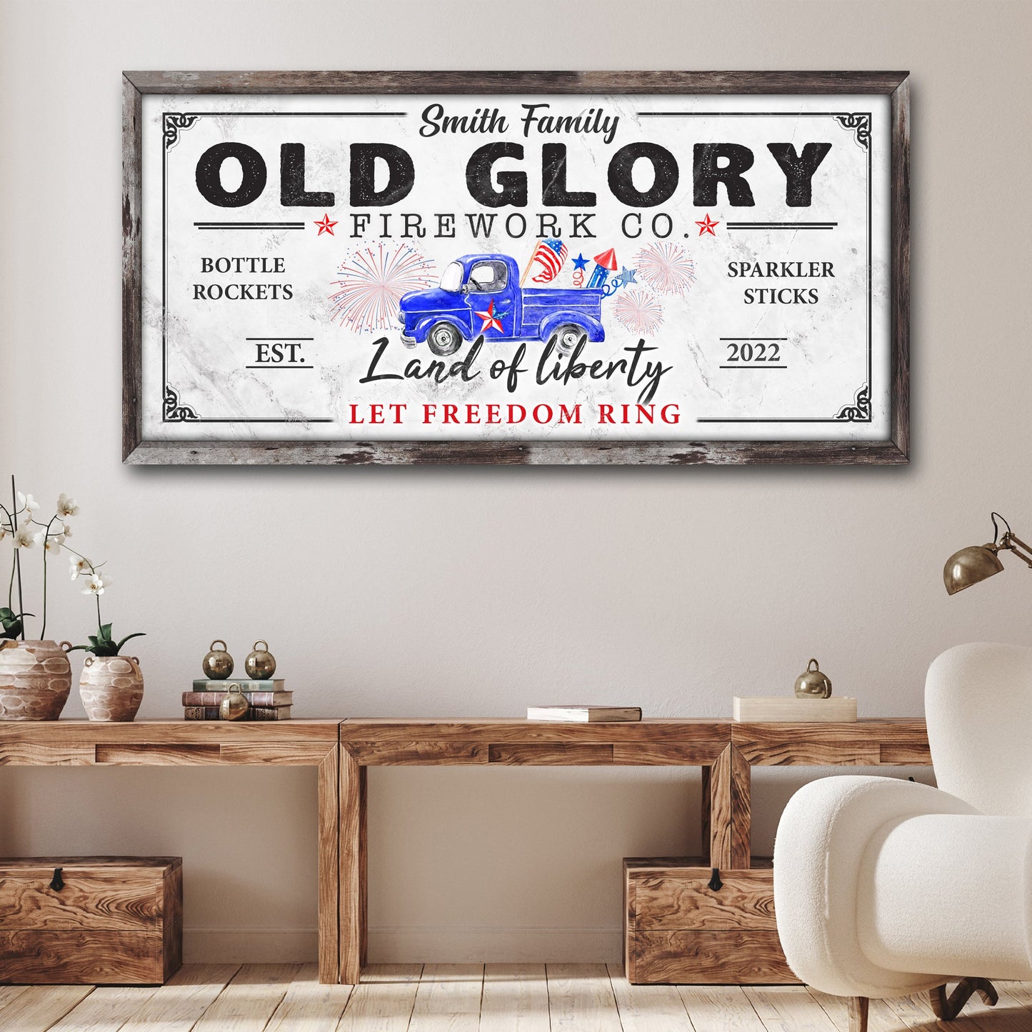 Old Glory Firework Co Let Freedom Ring patriotic canvas wall sign