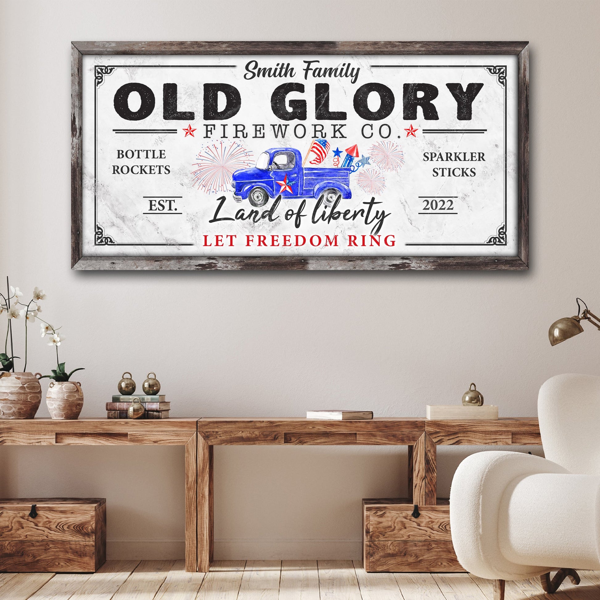 Old Glory Firework Co Let Freedom Ring patriotic canvas wall sign