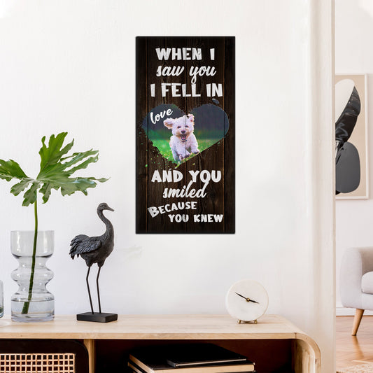 Pet Adoration personalized canvas sign with a pet name displayed on a wall
