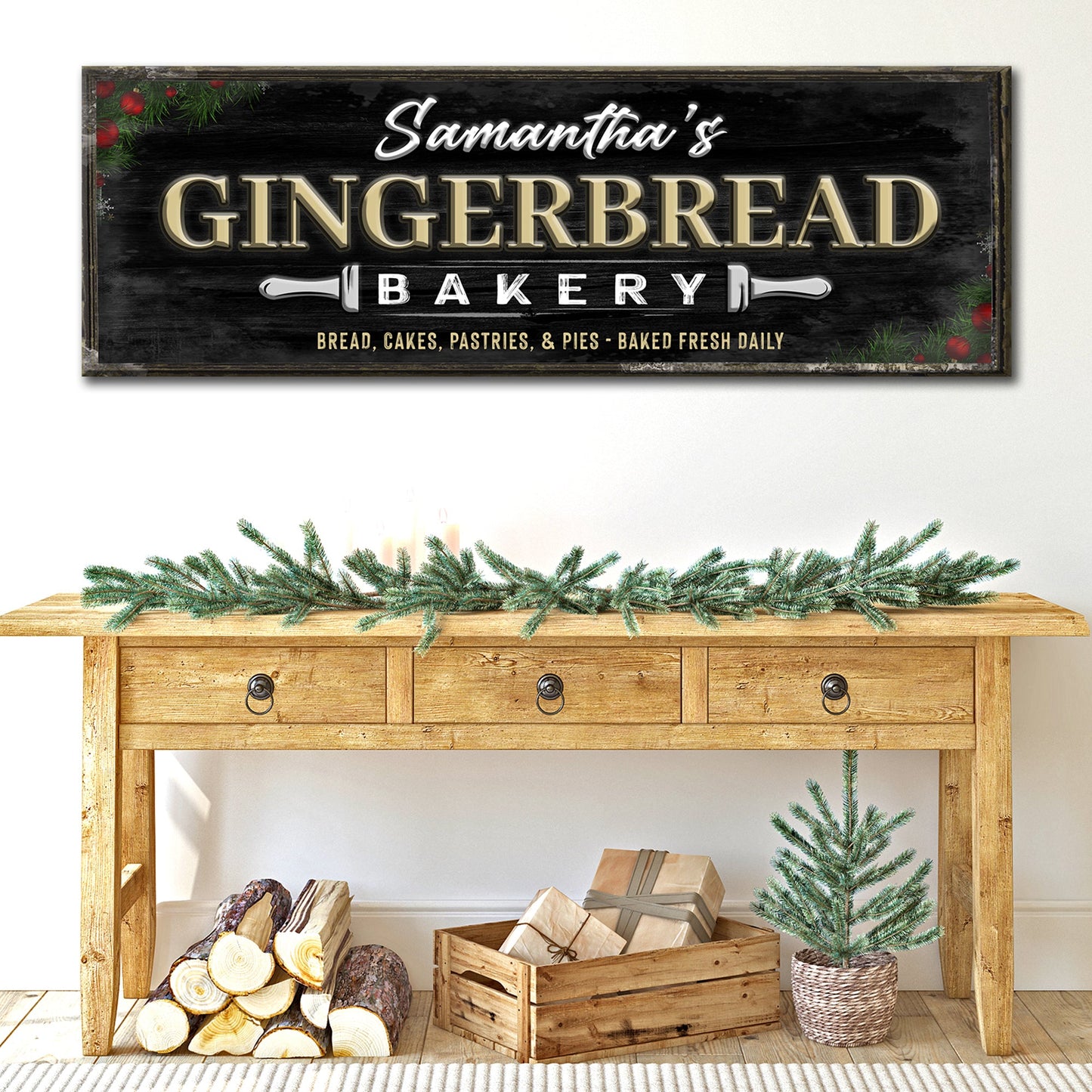 Personalized Bakery rustic kitchen canvas wall sign with family name