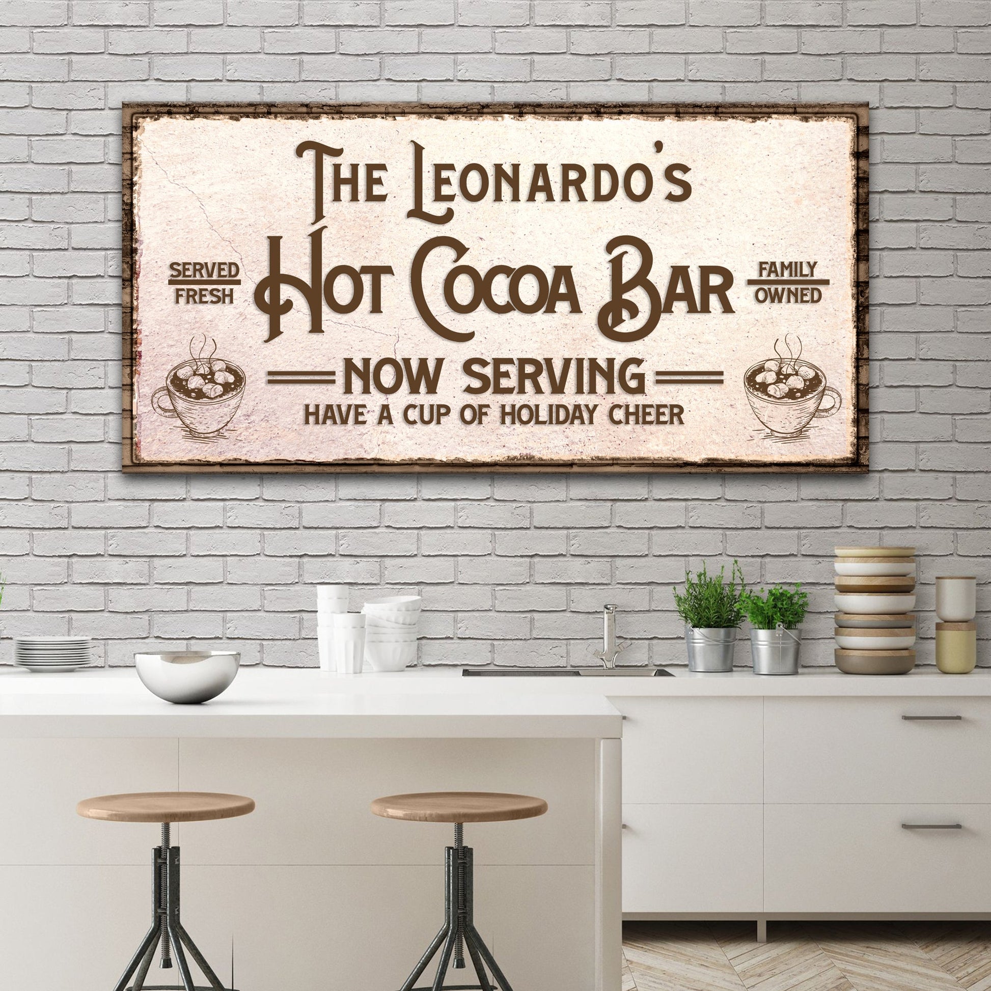 Holiday cheer hot cocoa bar canvas wall art with warm festive winter design