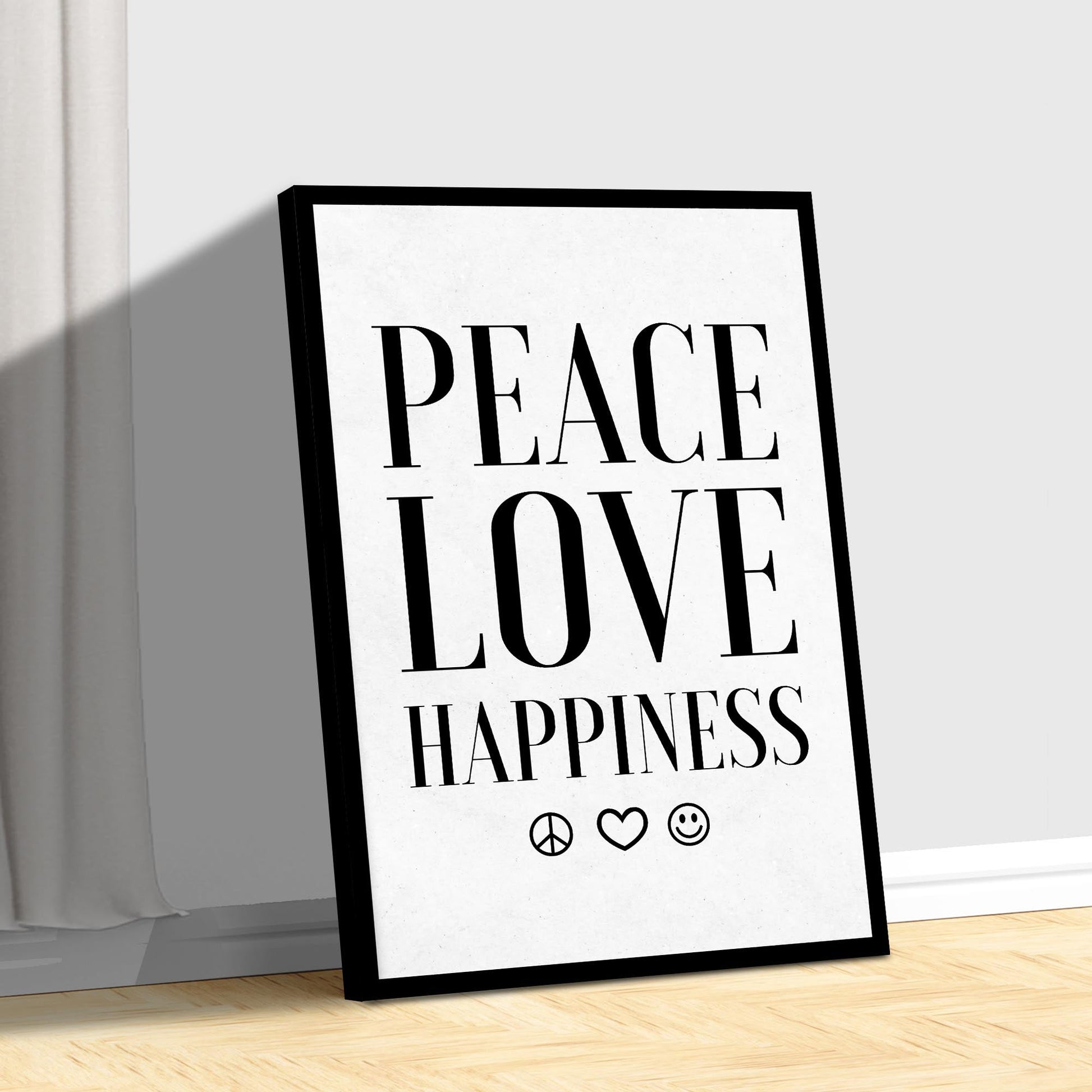 Peace love happiness canvas sign with bold positive message for any room