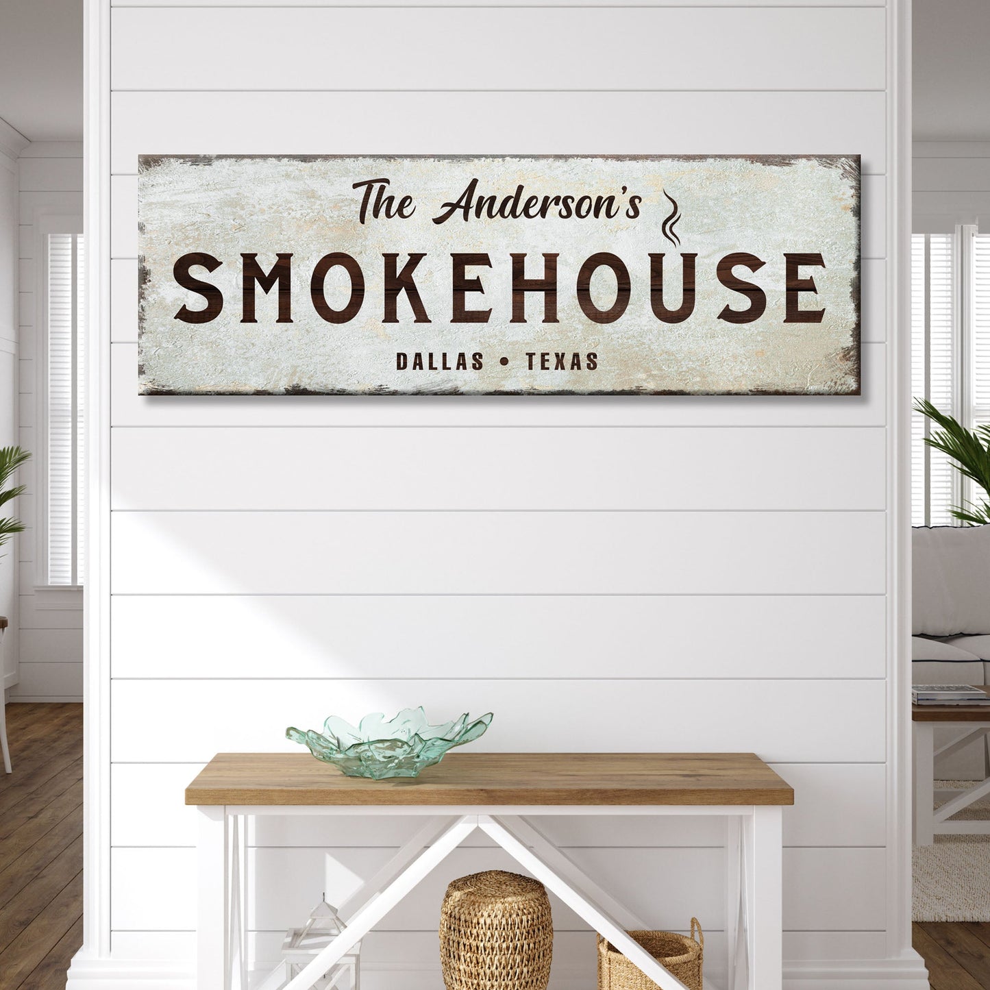 Family Smokehouse personalized canvas sign for a kitchen or patio, ready to hang