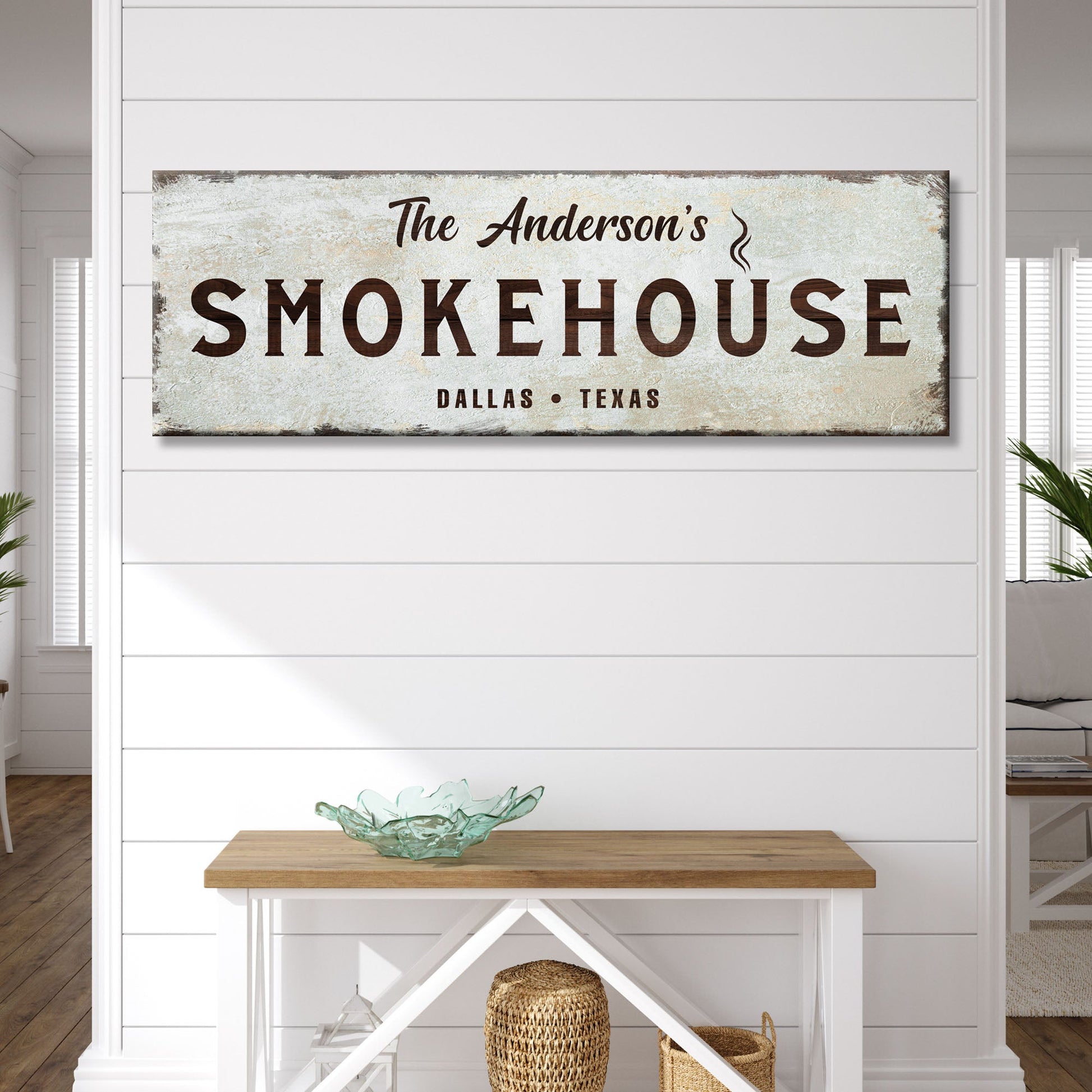 Family Smokehouse personalized canvas sign for a kitchen or patio, ready to hang