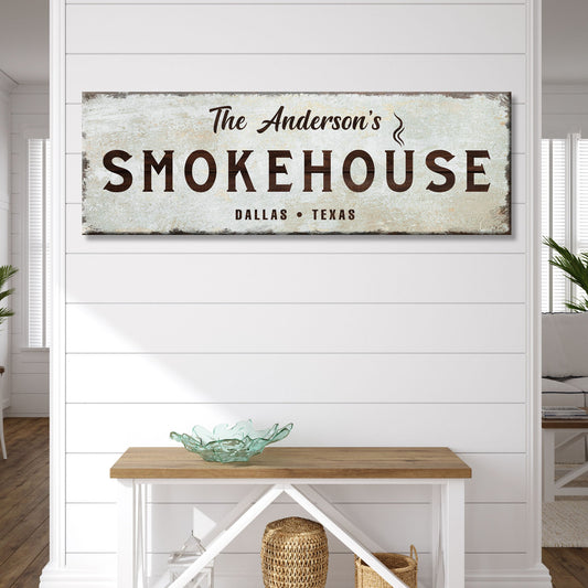 Family Smokehouse personalized canvas sign for a kitchen or patio, ready to hang