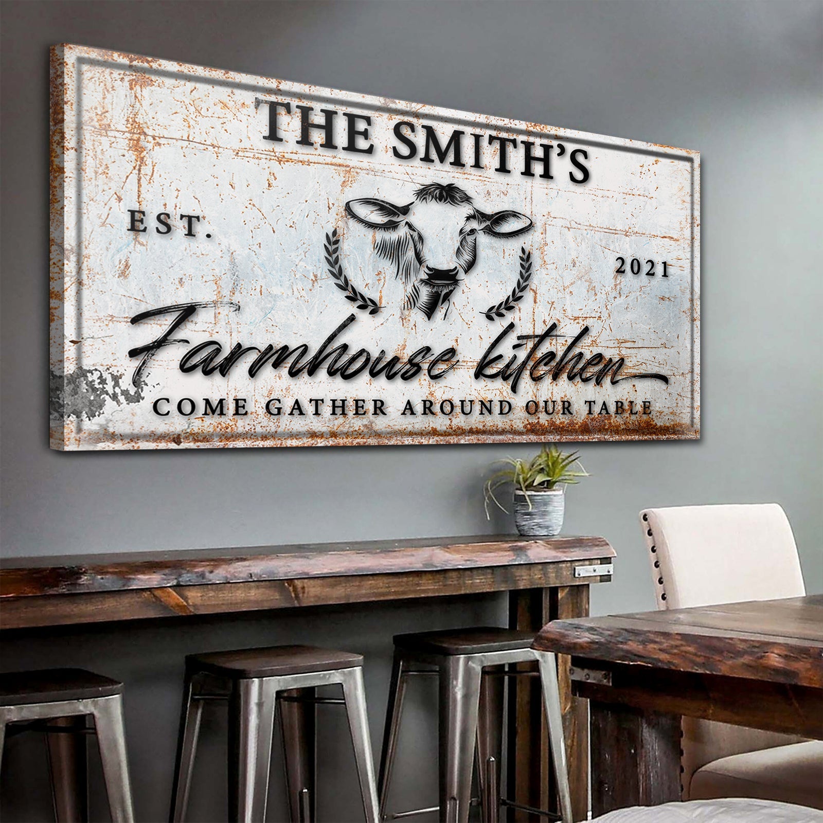 Personalized Farmhouse Kitchen rustic canvas wall sign with family name