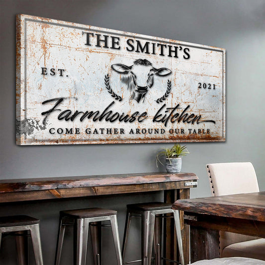 Personalized Farmhouse Kitchen rustic canvas wall sign with family name