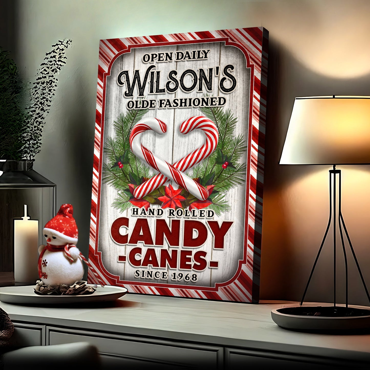 Olde Fashioned Candy Canes vintage Christmas canvas wall art